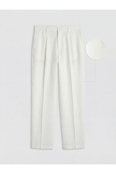 LC Waikiki Ecru Standard Fit Linen Men's Pleated Trousers