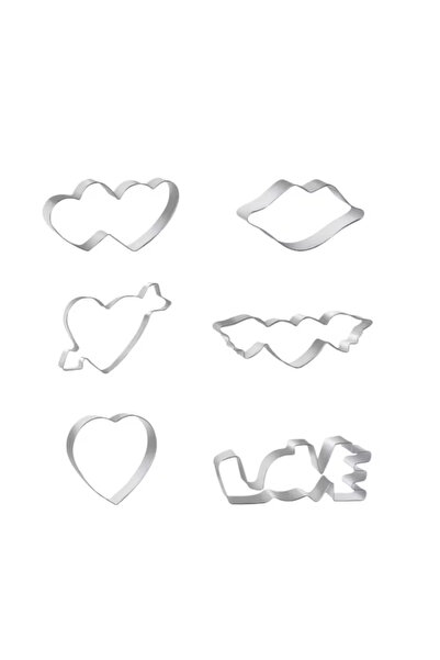 OEM Set of 6 love-themed cake molds, 7, 11 cm, stainless steel, silver