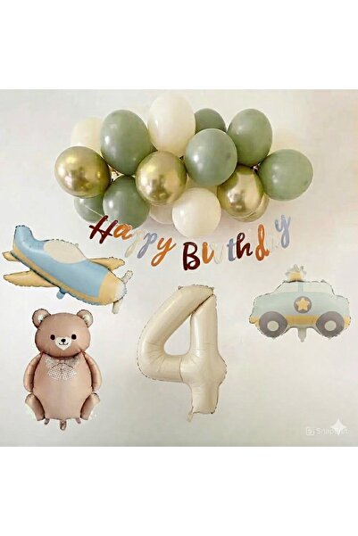 ÇITIPITISTORE Retro 1St Birthday Set; Airplane, Car, Teddy Bear and 20 Latex ...