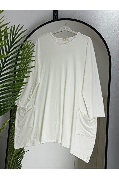 ÖZNE BUTİK Women's 100% Cotton Lycra Pocket Detail A-Line Combed Cotton Tunic