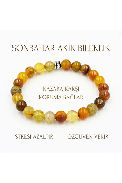 Zodyak Doğal Taş Natural Stone Agate Bracelet 8mm | Autumn Agate Natural Ston...
