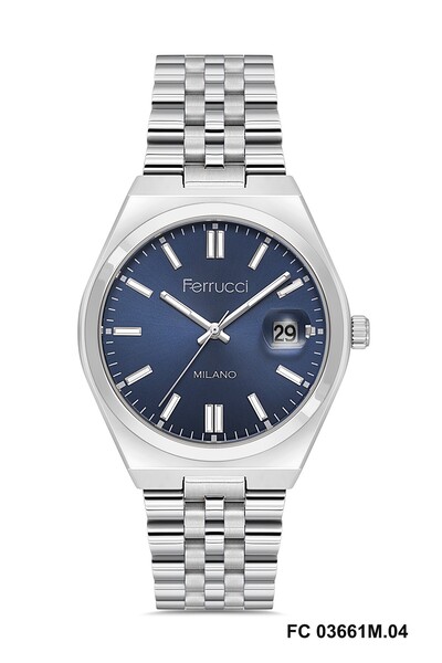 Ferrucci Dial Navy Blue Strap Silver Color 40 mm Men's Wristwatch