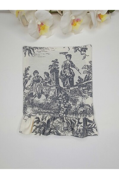 decofav Gray & Black Toile Patterned Double-Sided Cocktail Napkin with Ruffle...
