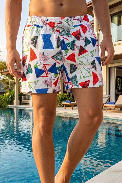 MADZEYMODA Πολύχρωμο σορτς κολύμβησης με ελαστικά κορδόνια, ανδρικό σορτς παρ...