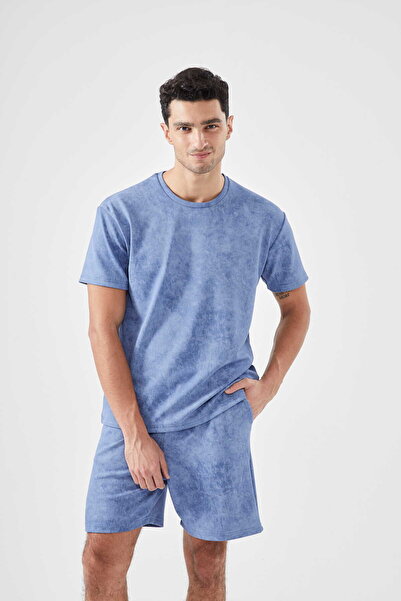 koza iç giyim Men's Blue Shorts Pajama Set with Pockets