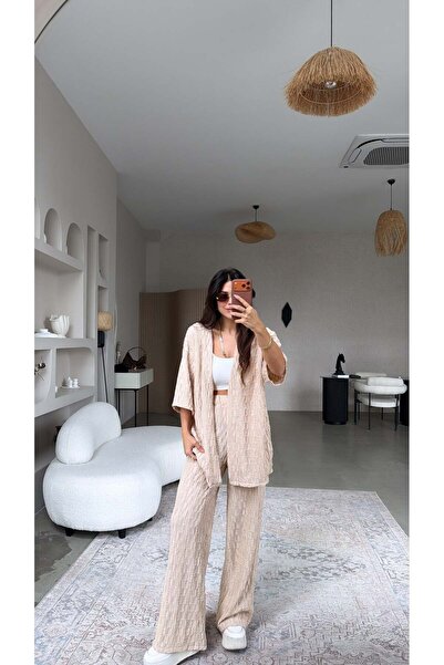 Buket Teke Beige Textured Jacket Suit
