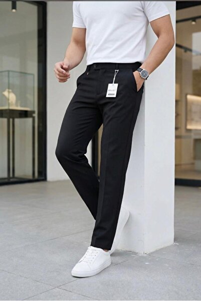 MODAMESTO Men's Black Slim Fit Lycra Side Pocket Ankle Length Plain Fabric Tr...