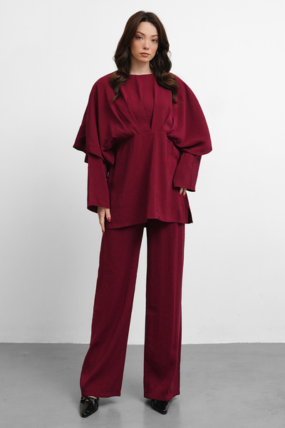 salisburys Molly Nelly Γυναικεία Πλισέ Μπλούζα και Παντελόνι Εποχιακό Σετ