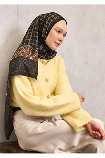 Silk Home Floş Viscose Organic Shawl with Black Rope Pattern, Fluid and Flowi...