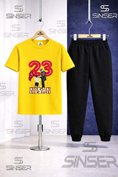 SS SİNSER Children's Ata Cocuk 23 April Printed T-Shirt Sweatpants Set