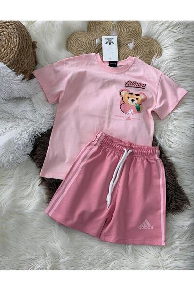 Karaniko Kids طقم شورت مطبوع من الخلف باللون الوردي للفتيات