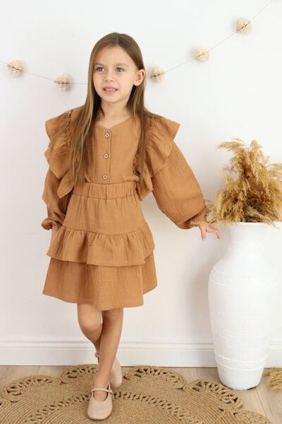 MİA SHİNE S Girl's Muslim Fabric Skirt Blouse Bottom Top 2 Piece Combination Set
