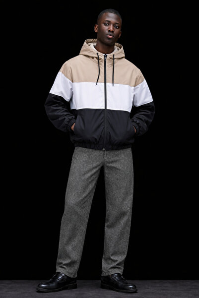 DAMGA JEANS Men's Patterned Casual White Raincoat & Windbreaker