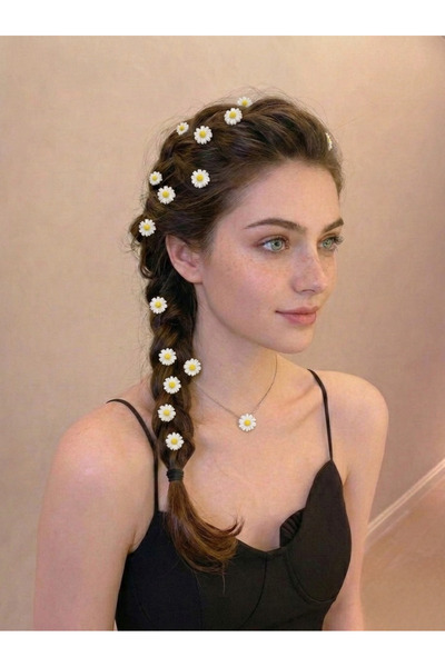 REBORN DESIGN Papatya Model White Color 10-Piece Charm Hair Earrings