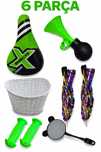 Yerli Erkek bisiklet koltuğu Beyaz sepet Yeşil VakVak korna Renkli Püskül Çoc...