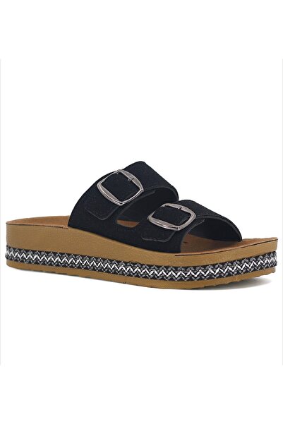 Home Women's Black Daily Slippers with Buckle