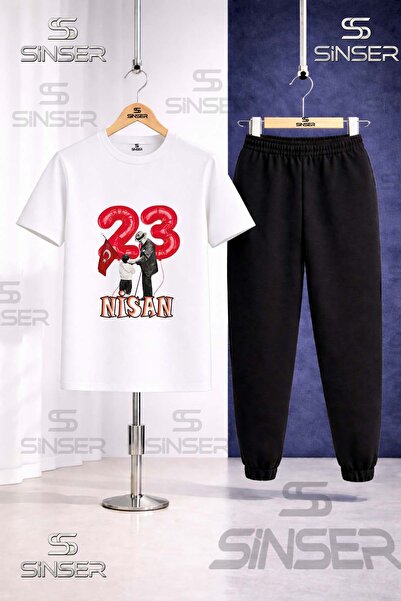 SS SİNSER Children's Ata Cocuk 23 April Printed T-Shirt Sweatpants Set
