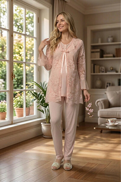 Lohusa Homewear Noul sezon Pudra Maternitate Vară Elegant dantelă Set de pija...