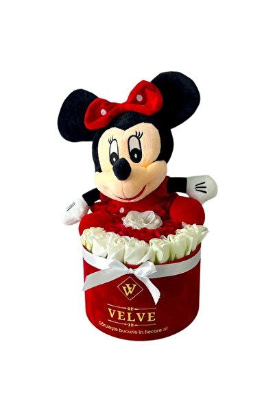 velve Aranjament floral Minnie Mouse cu trandafiri de sapun si jucarie de plu...