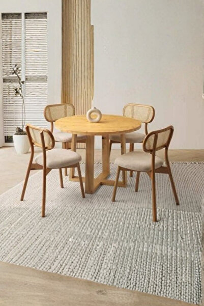 uvarlak Kayın Masa Paris Naturel Bukle 147 Sandalye Seti Ø100 cm