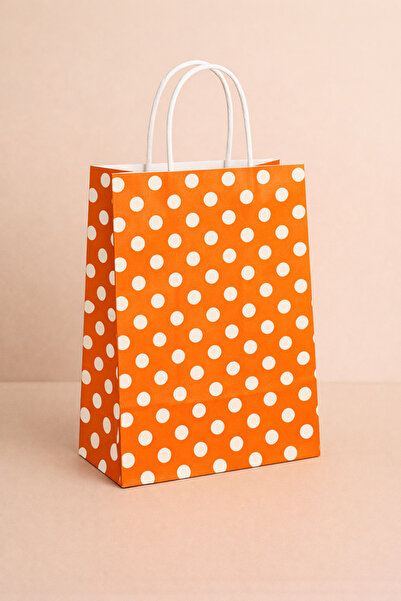 Atölye Kraft Puantiyeli Turuncu Renk Kraft Çanta 25x12x31 cm 5 Adet