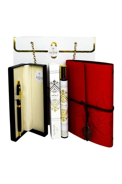 velve Set cadou premium Prestige White unisex, cu jurnal, pix si parfum Badee...