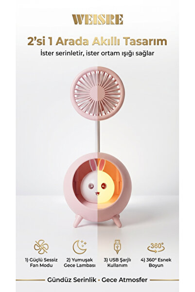 Weisre Şarjlı Mini Masaüstü Fan Sessiz Taşınabilir 360° Esnek Boyun LED Gece ...