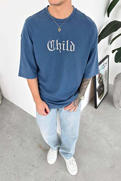 HAFKAGİYİM Mavi Child Embroidery Detail Oversize T-Shirt