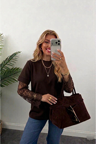 Lovely butik Lace Sleeves Relaxed Fit Women's Blouse