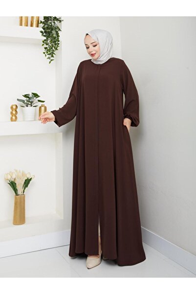 Esra Butik78 Medine İpeği Mevlana Model Kahve Ferace 140 cm Günlük ve Şık Tes...