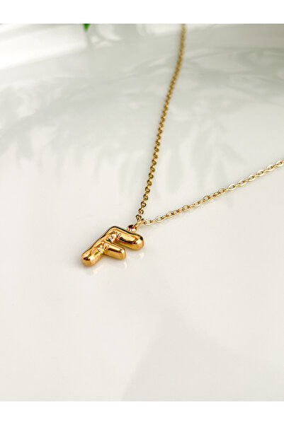 ALEYKA قلادة على شكل حرف بالون صغير أنيق من الفولاذ المقاوم للصدأ (F)