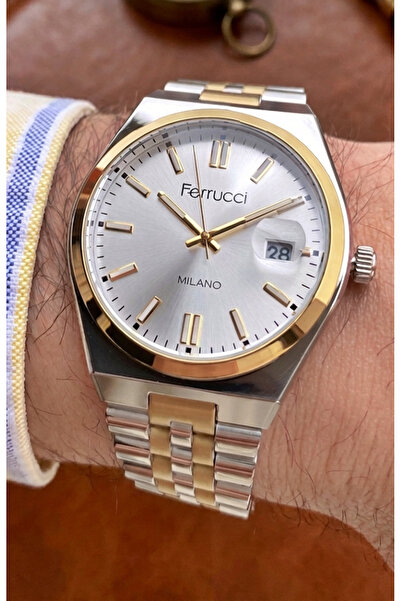 Ferrucci Milano Men's Wristwatch Silver-Gold Steel Band |   White Dial Stylis...