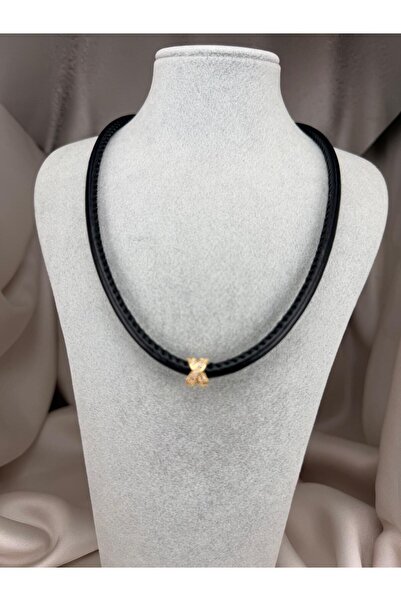 ZS Aksesuar Black Leather Cord Necklace – Stylish Women's Necklace with Gold ...