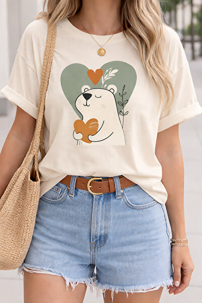ArtYus Χαριτωμένο μπλουζάκι Unisex Oversize με στάμπα αρκουδάκι και καρδιά – ...