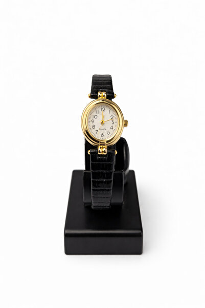 Toz Vintage Celvion Black Leather Strap Gold Oval Case Elegant Women's Vintag...