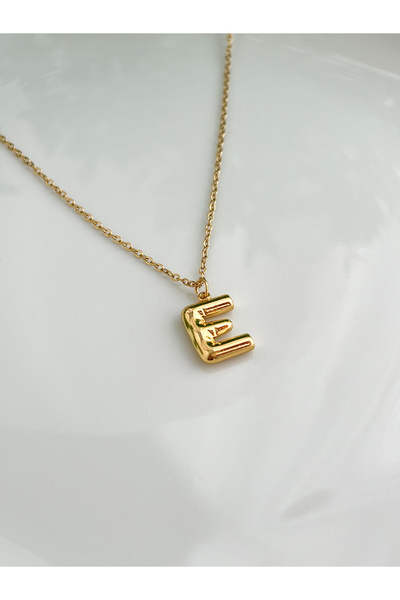 ALEYKA Stainless Steel Thin Elegant Chain Mini Balloon Letter Necklace (E)