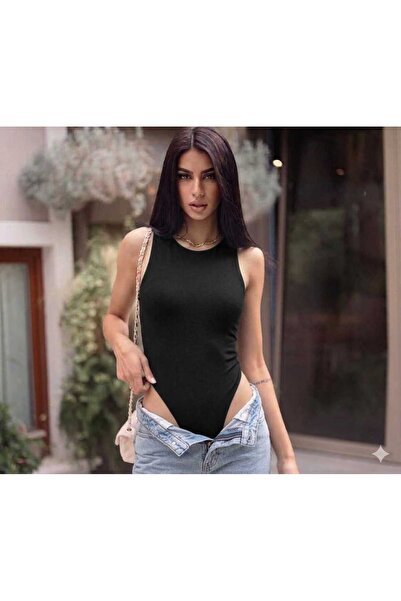 EAS GİYİM Crew Neck Zero Sleeve Stretchy Bodysuit with Snap Buttons at the Bo...