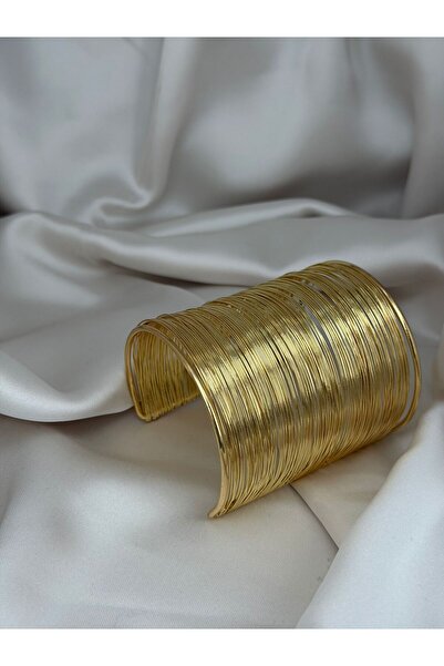 ZS Aksesuar Showy Gold Bracelet – Modern Design Wide Women's Bracelet