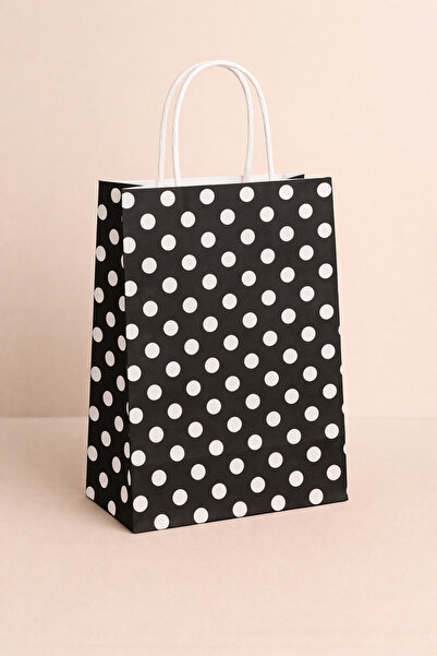 Atölye Kraft Puantiyeli Siyah Renk Kraft Çanta 25x12x31 cm 5 Adet