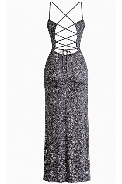 CHEVALIER FASHION Elegant Sleeveless Evening Dress with Ruched Detail, Side Slit & Sparkle Finish