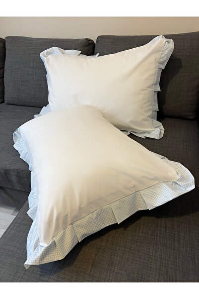 ToffyStore 2-Pack 100% Cotton Bodrum Blue Ruffled Pillowcases