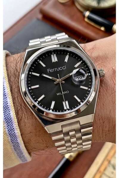 Ferrucci Milano Men's Wristwatch Black Dial Steel Band Silver |   Stylish and...