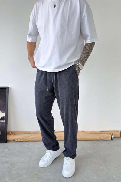 HAFKAGİYİM Navy Blue Corduroy Basic Relaxed Pants