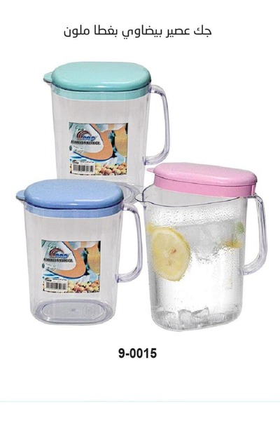 Generic إبريق عصير بلاستيكي شفاف بتصميم بيضاوي مع غطاء ملون