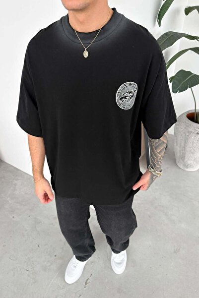 HAFKAGİYİM Crna vezena premium oversize majica