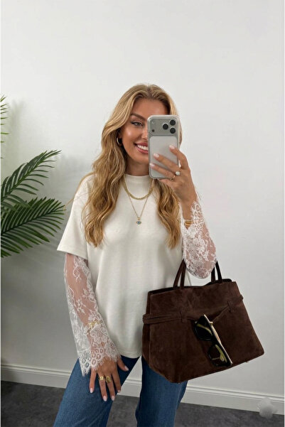Lovely butik Lace Sleeves Relaxed Fit Women's Blouse