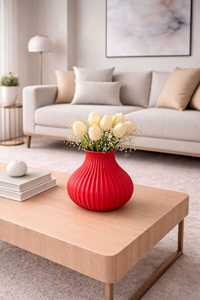 Claraco Modern Gray Decorative Vase – Warm Gray Matte Design with Vertical St...