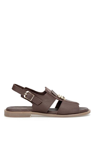 Mammamia D26Ys-2780 Women's Genuine Leather Flat Sandals Brown