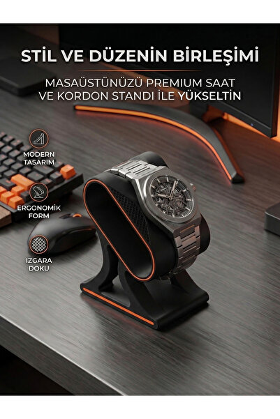 craftopya Masaüstü Saat ve Kordon Standı - Modern Tasarım Saat Tutucu Düzenleyici - Sport Tasarım - Siyah