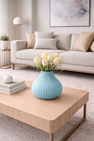 Claraco Modern Gray Decorative Vase – Warm Gray Matte Design with Vertical St...